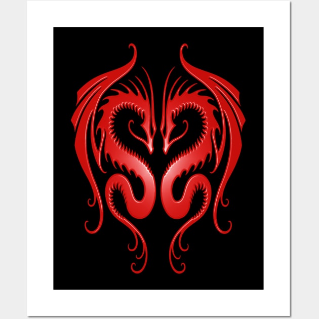 Twin Tribal Red Dragons Wall Art by jeffbartels